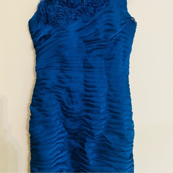 Vintage 90s Cache Evening Dress Size 2 Blue Chiffon Rugged - Picture 3 of 9